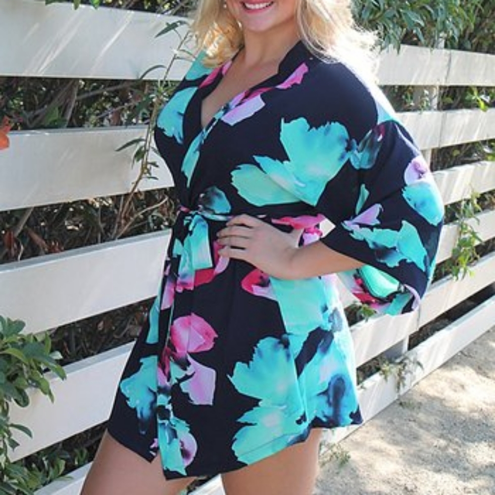 Coveted Clothing Navy Floral Robe or Swim Cover up, Lounging Robe.
